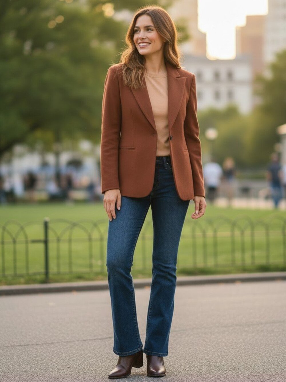 Harvé Benard Wool Blazer Jacket Women's Medium Brown Blend Lined Pockets
